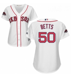 Womens Majestic Boston Red Sox 50 Mookie Betts Authentic White Home 2018 World Series Champions MLB Jersey