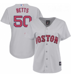 Womens Majestic Boston Red Sox 50 Mookie Betts Replica Grey Road MLB Jersey