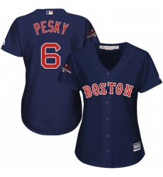 Womens Majestic Boston Red Sox 6 Johnny Pesky Authentic Navy Blue Alternate Road 2018 World Series Champions MLB Jersey