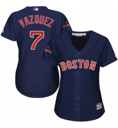 Womens Majestic Boston Red Sox 7 Christian Vazquez Authentic Navy Blue Alternate Road 2018 World Series Champions MLB Jersey