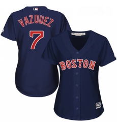 Womens Majestic Boston Red Sox 7 Christian Vazquez Authentic Navy Blue Alternate Road MLB Jersey