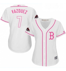 Womens Majestic Boston Red Sox 7 Christian Vazquez Authentic White Fashion 2018 World Series Champions MLB Jersey