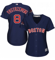 Womens Majestic Boston Red Sox 8 Carl Yastrzemski Authentic Navy Blue Alternate Road 2018 World Series Champions MLB Jersey