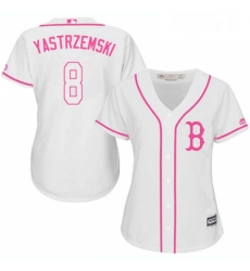 Womens Majestic Boston Red Sox 8 Carl Yastrzemski Replica White Fashion MLB Jersey