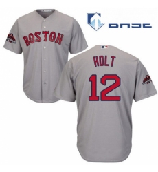 Youth Majestic Boston Red Sox 12 Brock Holt Authentic Grey Road Cool Base 2018 World Series Champions MLB Jersey