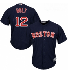 Youth Majestic Boston Red Sox 12 Brock Holt Replica Navy Blue Alternate Road Cool Base MLB Jersey