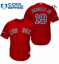 Youth Majestic Boston Red Sox 19 Jackie Bradley Jr Authentic Red Alternate Home Cool Base 2018 World Series Champions MLB Jersey 