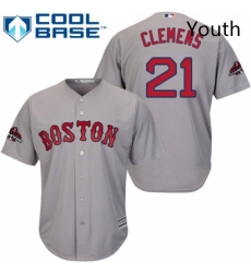 Youth Majestic Boston Red Sox 21 Roger Clemens Authentic Grey Road Cool Base 2018 World Series Champions MLB Jersey