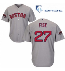 Youth Majestic Boston Red Sox 27 Carlton Fisk Authentic Grey Road Cool Base 2018 World Series Champions MLB Jersey