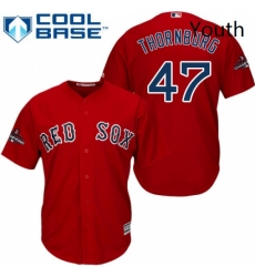 Youth Majestic Boston Red Sox 47 Tyler Thornburg Authentic Red Alternate Home Cool Base 2018 World Series Champions MLB Jersey