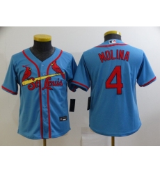 Youth St.Louis Cardinals 4 Yadier Molina Nike Alternate 2020 MLB Player Jersey Light Blue