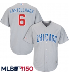 Cubs 6 Nick Castellanos Gray 150th Patch Cool Base Jersey