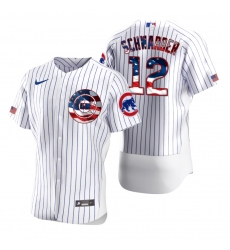 Men Chicago Cubs 12 Kyle Schwarber Men Nike White Fluttering USA Flag Limited Edition Flex Base MLB Jersey