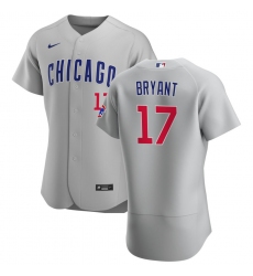 Men Chicago Cubs 17 Kris Bryant Men Nike Gray Road 2020 Flex Base Team Jersey