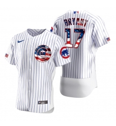Men Chicago Cubs 17 Kris Bryant Men Nike White Fluttering USA Flag Limited Edition Flex Base MLB Jersey