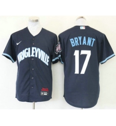 Men Chicago Cubs 17 Kris Bryant Navy Blue 2021 City Connect Stitched MLB Cool Base Nike Jersey