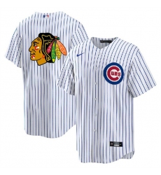 Men Chicago Cubs  26 Blackhawks White Cool Base Stitched Baseball Jersey