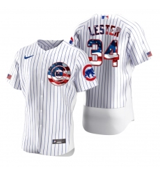 Men Chicago Cubs 34 Jon Lester Men Nike White Fluttering USA Flag Limited Edition Flex Base MLB Jersey