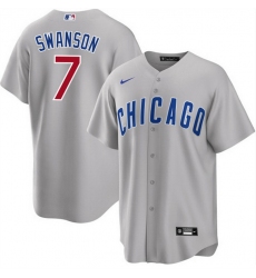 Men Chicago Cubs 7 Dansby Swanson Grey Cool Base Stitched Baseball Jersey