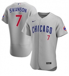 Men Chicago Cubs 7 Dansby Swanson Grey Flex Base Stitched Baseball Jersey