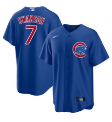 Men Chicago Cubs 7 Dansby Swanson Royal Cool Base Stitched Baseball Jersey