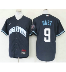 Men Chicago Cubs 9 Javier Baez Navy Blue 2021 City Connect Stitched MLB Cool Base Nike Jersey