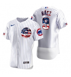Men Chicago Cubs 9 Javier Baez White USA Flag Fashion Nike Cool Base Jersey