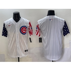 Men Chicago Cubs Blank White Pinstripe 2025 Independence Day Vapor Premier Limited Stitched Baseball Jersey