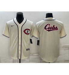 Men Chicago Cubs Cream Team Big Logo Cool Base Stitched Jersey