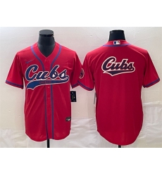 Men Chicago Cubs Red Team Big Logo Cool Base Stitched Jersey
