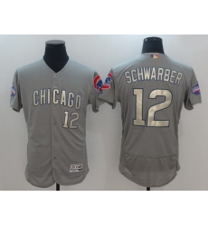 Men Men Chicago Cubs 12 Schwarber Grey Champion gold character Elite 2021 MLB Jerseys