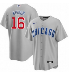 Men's Chicago Cubs #16 Patrick Wisdom Gray Cool Base Stitched Baseball Jersey