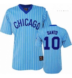 Mens Majestic Chicago Cubs 10 Ron Santo Replica BlueWhite Strip Cooperstown Throwback MLB Jersey