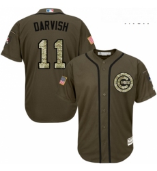 Mens Majestic Chicago Cubs 11 Yu Darvish Authentic Green Salute to Service MLB Jersey 