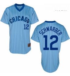Mens Majestic Chicago Cubs 12 Kyle Schwarber Authentic Blue Cooperstown Throwback MLB Jersey