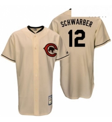 Mens Majestic Chicago Cubs 12 Kyle Schwarber Authentic Cream Cooperstown Throwback MLB Jersey