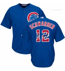 Mens Majestic Chicago Cubs 12 Kyle Schwarber Authentic Royal Blue Team Logo Fashion Cool Base MLB Jersey