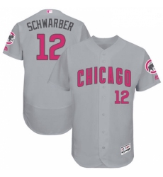 Mens Majestic Chicago Cubs 12 Kyle Schwarber Grey Mothers Day Flexbase Authentic Collection MLB Jersey