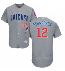Mens Majestic Chicago Cubs 12 Kyle Schwarber Grey Road Flex Base Authentic Collection MLB Jersey