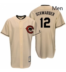 Mens Majestic Chicago Cubs 12 Kyle Schwarber Replica Cream Cooperstown Throwback MLB Jersey