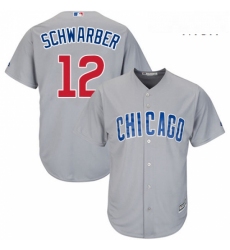 Mens Majestic Chicago Cubs 12 Kyle Schwarber Replica Grey Road Cool Base MLB Jersey