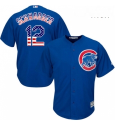 Mens Majestic Chicago Cubs 12 Kyle Schwarber Replica Royal Blue USA Flag Fashion MLB Jersey