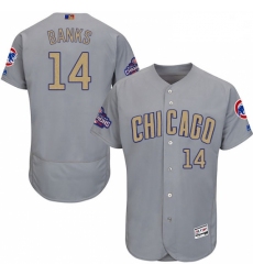 Mens Majestic Chicago Cubs 14 Ernie Banks Authentic Gray 2017 Gold Champion Flex Base MLB Jersey