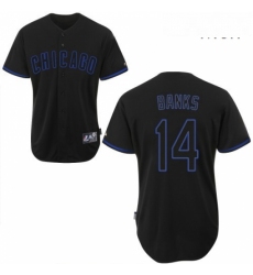 Mens Majestic Chicago Cubs 14 Ernie Banks Replica Black Fashion MLB Jersey