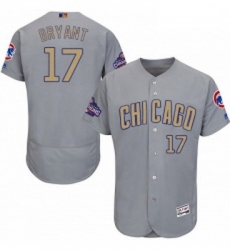 Mens Majestic Chicago Cubs 17 Kris Bryant Authentic Gray 2017 Gold Champion Flex Base MLB Jersey