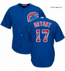 Mens Majestic Chicago Cubs 17 Kris Bryant Authentic Royal Blue Team Logo Fashion Cool Base MLB Jersey