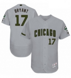 Mens Majestic Chicago Cubs 17 Kris Bryant Grey Memorial Day Authentic Collection Flex Base MLB Jersey