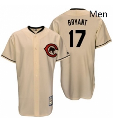 Mens Majestic Chicago Cubs 17 Kris Bryant Replica Cream Cooperstown Throwback MLB Jersey