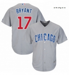 Mens Majestic Chicago Cubs 17 Kris Bryant Replica Grey Road Cool Base MLB Jersey