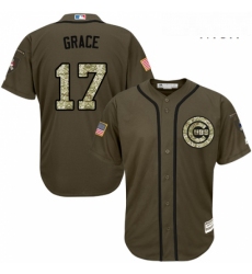 Mens Majestic Chicago Cubs 17 Mark Grace Replica Green Salute to Service MLB Jersey